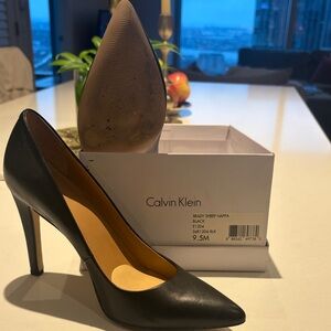 Calvin Klein Black Pointed Leather Stiletto Pumps